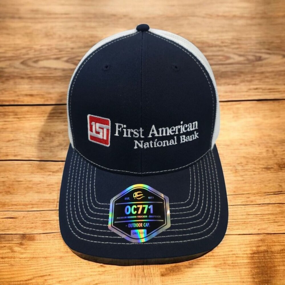 First American National Bank Mesh Snapback Cap Trucker Embroidered Hat NWOT